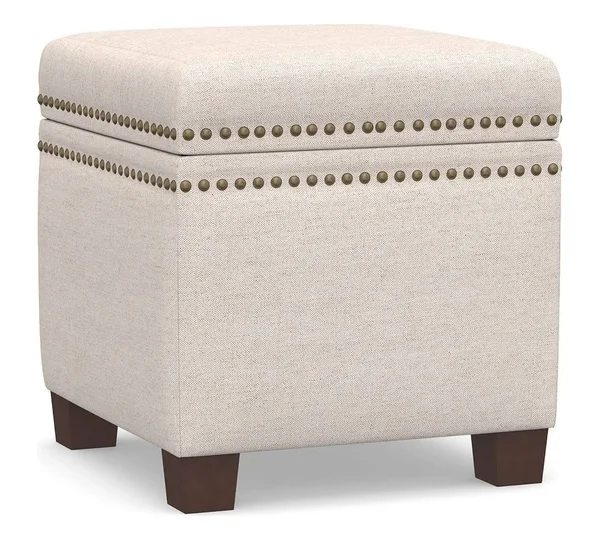 Tamsen Upholstered Cube Storage Ottoman, Performance Slub Cotton Metal Gray - metal-gray - Furniture - Ottomans & Benches