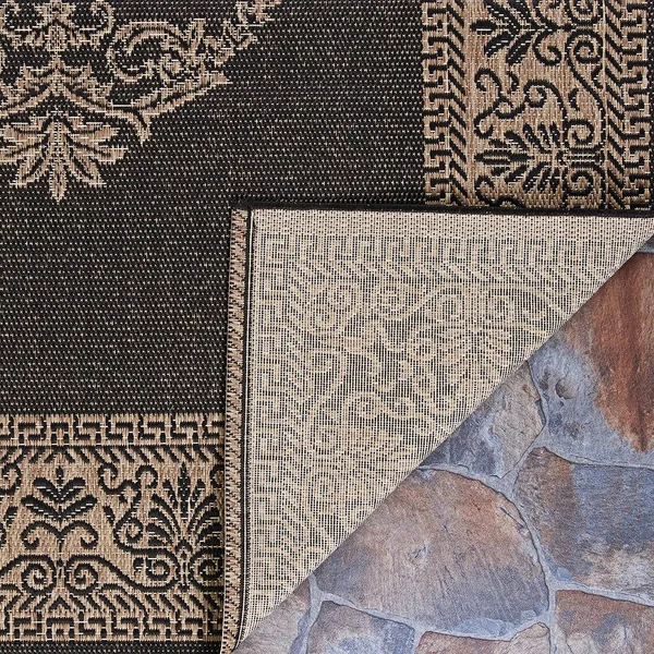 Couristan Recife Antique Medallion Area Rug - 8&6 inch Round, Black-Cocoa