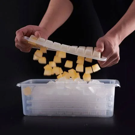 Besufy Ice Cube Tray Box 1/2/4-Layer Kitchen Bar Ice Cube Maker Tray Holder Mold Container Box with Lid - Clear Four Layer
