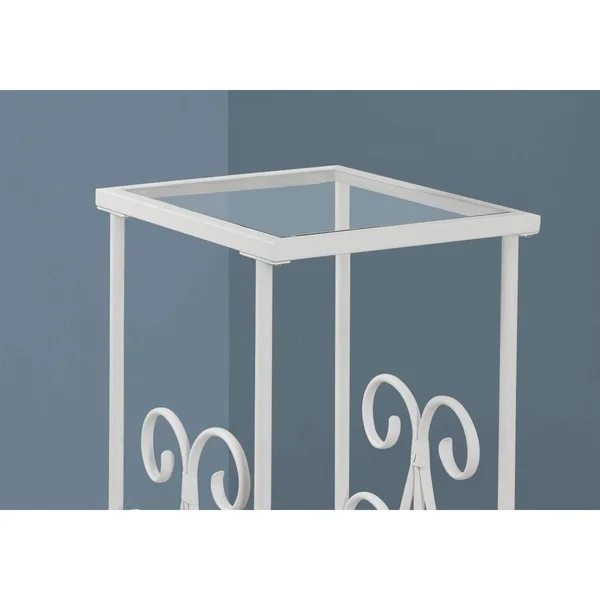 Monarch Accent Table - 30x22H, White Metal with Tempered Glass