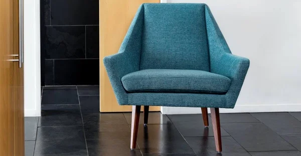 Blue Tweed Fabric Armchair - Solid Wood Legs, Article Angle Modern Furniture