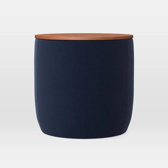 West Elm Upholstered Base Ottoman, Small, Performance Velvet, Ink Blue, Concealed Supports - Ottomans & Stools - Home Furnit