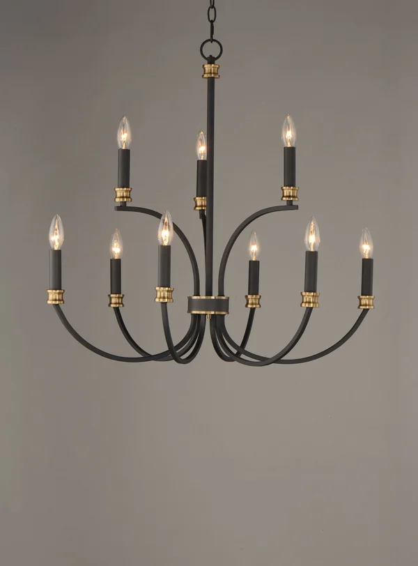 Maxim Charlton 9-Light Chandelier - Black, Antique Brass - 11377BKAB