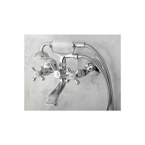 Kingston Brass KS266PB Tub Wall Mount Clawfoot Tub Filler with Hand Shower - Polished Brass