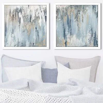 Blue Illusion Square by Patricia Pinto - 2 Piece Wrapped Canvas Print Set Orren Ellis Format: White Framed - Size: 19.5x22 H x 19