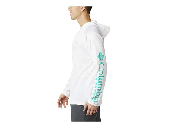 Columbia Terminal Tackle Hoodie S, White, Bright Aqua Logo