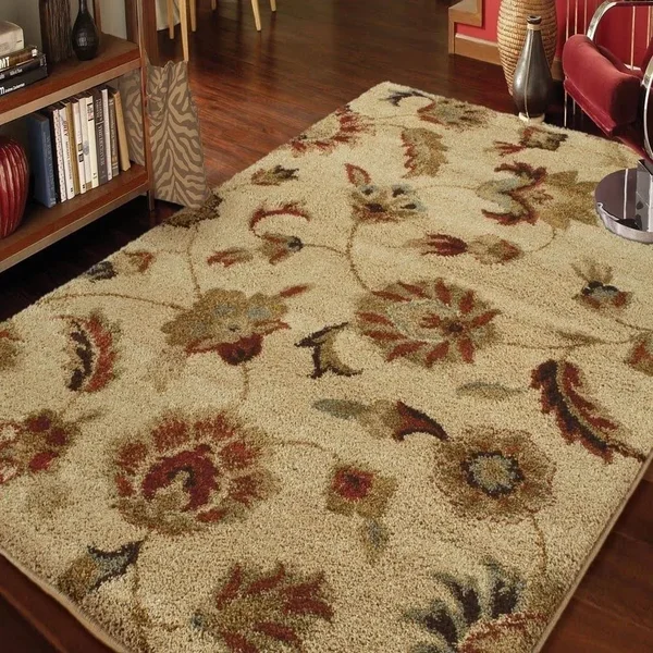 Carolina Weavers Grand Comfort Collection Floral Tendon Shag Area Rug, Beige
