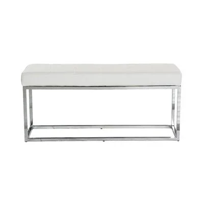 Reign Tufted PU Metal Bench Ivy Bronx Color/Pattern: White