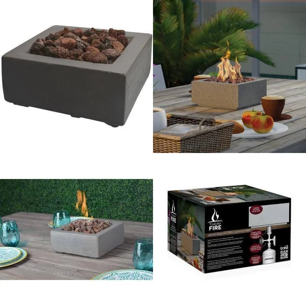 Bond Tabletop Umbrella Hole Mounted GAS Firebowl with Lava Rock Square
