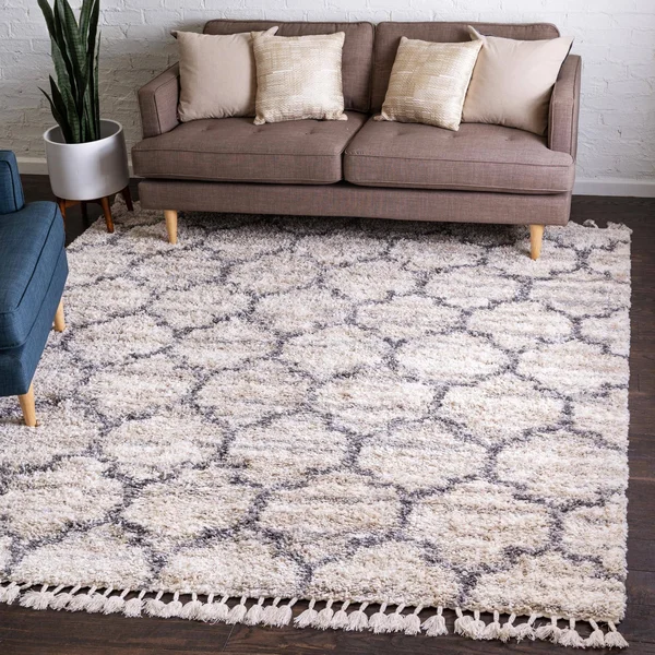 Unique Loom Trellis Hygge Shag Area Rug - 8& 0 x 8& 0 Square - Beige