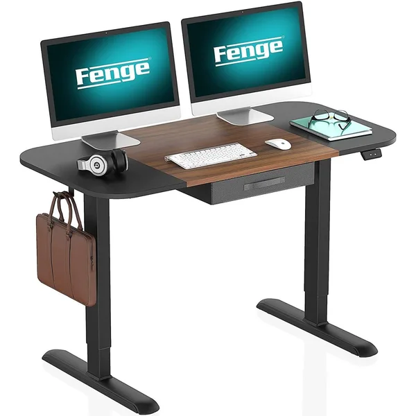 Electric Height Adjustable Standing Desk with Drawer 48 x 24 Inches - Brown