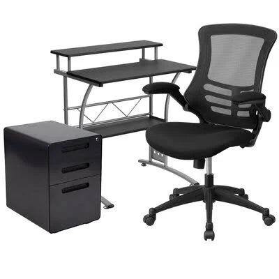 Samiyah Ergonomic Desk, Chair and Filing Cabinet 3-Piece Set Symple Stuff