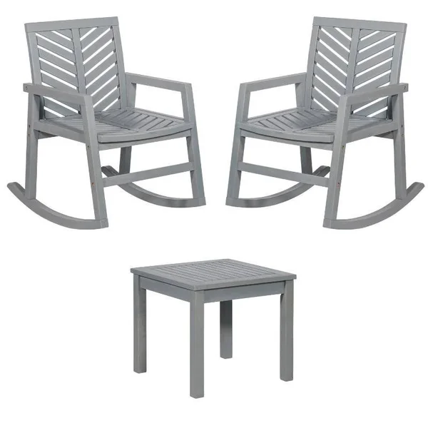Home Square 3 Piece Patio Set with 2 Chevron Rocking Chairs and End Table