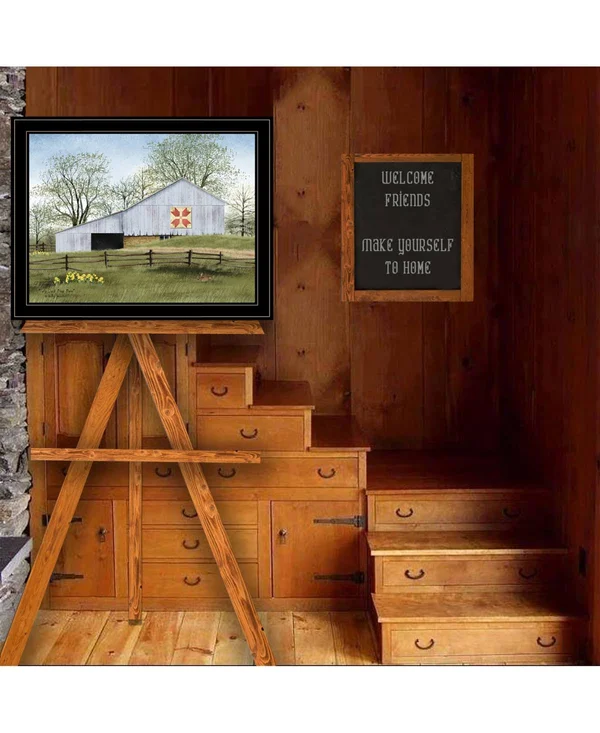 Trendy Decor 4U Tulip Quilt Block Barn by Billy Jacobs Framed Art in Black