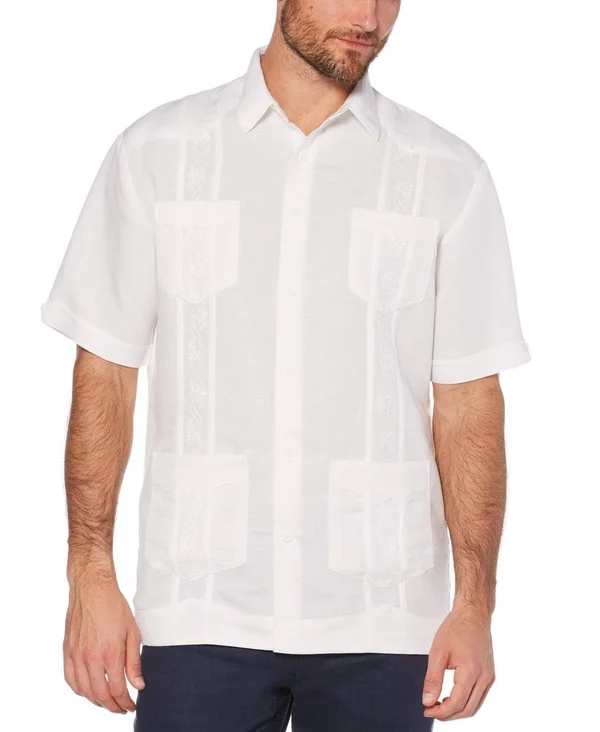 Cubavera Mens Big & Tall Ramie Embroidered Button-Down Shirt, Men's, Size: 3XL, White