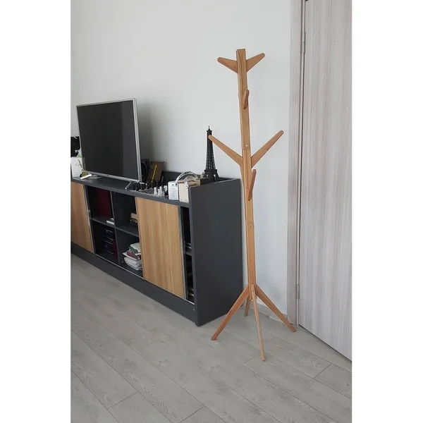 Wood Oak Tree Coat Rack Entryway Coat Stand with 8 Hooks