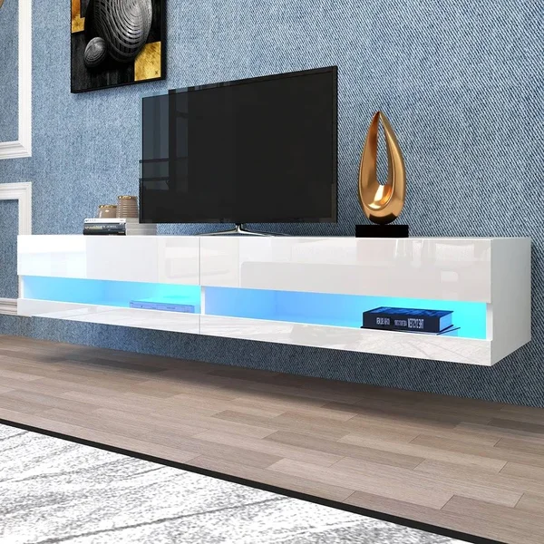 180 Wall Mounted Floating 71inch TV Stand with 12 Color LEDs White