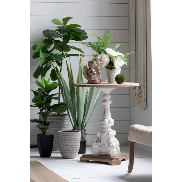 Round Side Table Antique White/Natural - Au0026B Home