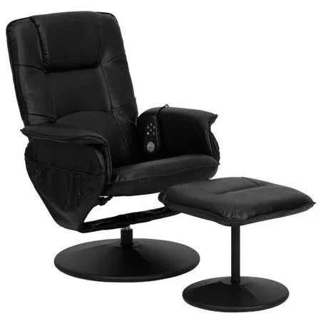 Latitude Run Leather Heated Massage Chair with Ottoman, Black