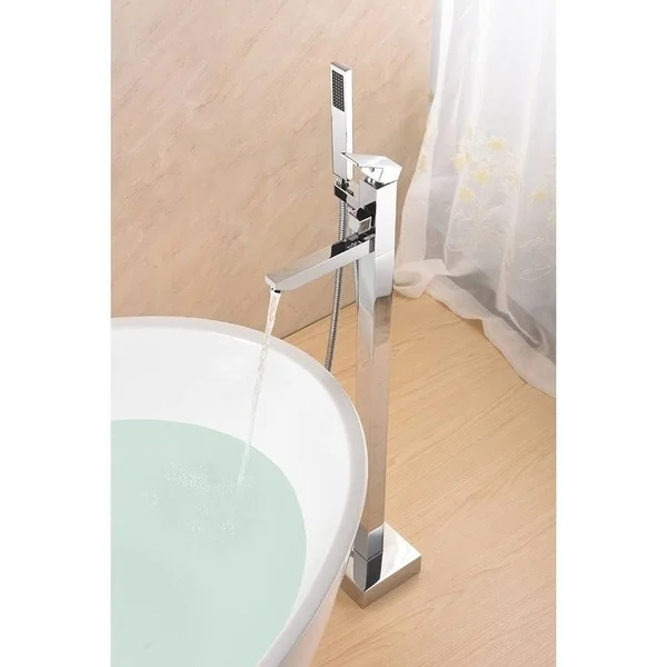 EISEN Home SevenFalls Single Handle Floor Mounted Freestanding Tub Filler with Handshower - Size: Chrome Finish