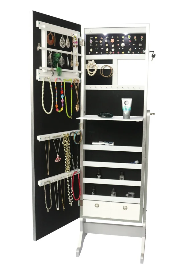 Chic Home Glitzy Classic Silver Crystal-Bordered Rectangular Jewelry Armoire Cheval Full-Length Mirror