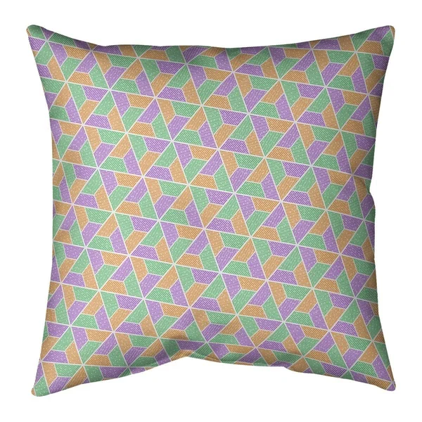 Three Color Trapezoids Throw Pillow - 14 x 14 - Purple Green & Yellow - Linen