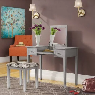 Kinkaider Vanity Set with Stool and Mirror Andover Mills Color: Silver