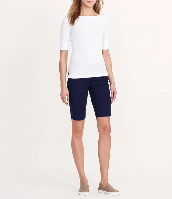 Lauren Ralph Lauren Women's Stretch Cotton Shorts - White - Size 16