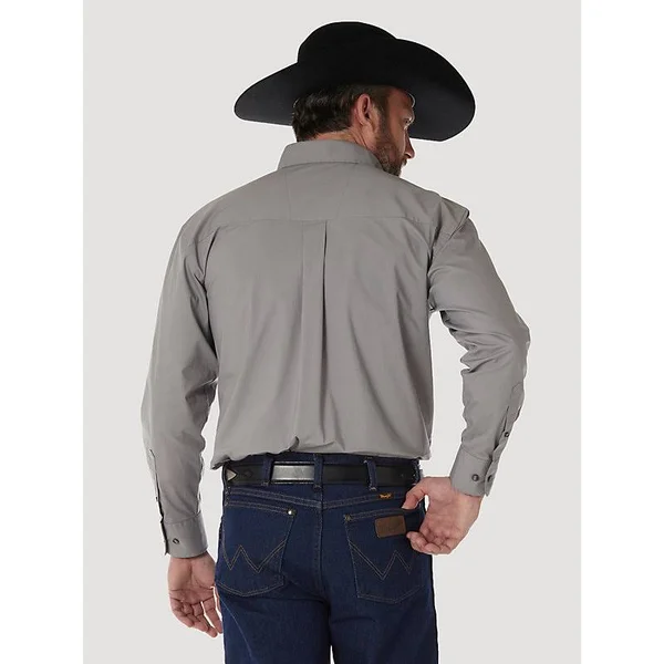 Wrangler Men's George Strait Long Sleeve Button Down Solid Shirt (Size: LT ) Grey