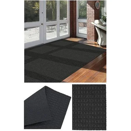 2&x9& Soft and Durable Interlace Indoor - Outdoor Area Rugs Lightweight and Flexible for Easy Cleaning and Transport (Color: Bla