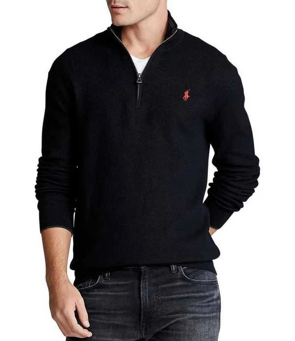 Polo Ralph Lauren Men's Cotton Quarter-Zip Sweater - Polo Black