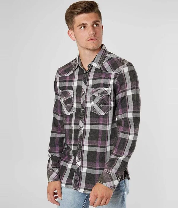 Bke Vintage Plaid Athletic Shirt - Purple/Grey Medium - Men's