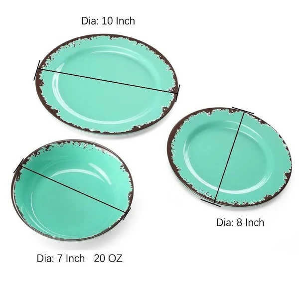 Rustic Melamine Dinnerware Set 12 Pcs Yinshine Outdoor Camper Dishes Service for 4 Green