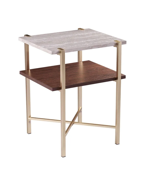 Southern Enterprises Valera Square Faux Marble End Table with Storage - White