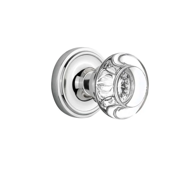 Nostalgic Warehouse 712298 Classic Rosette Single Dummy Round Clear Crystal Glass Door Knob - Bright Chrome