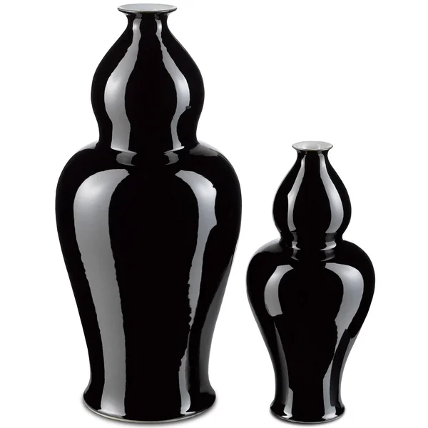 Imperial Black Large Elongated Double Gourd Vase, Currey & Company 1200-0228