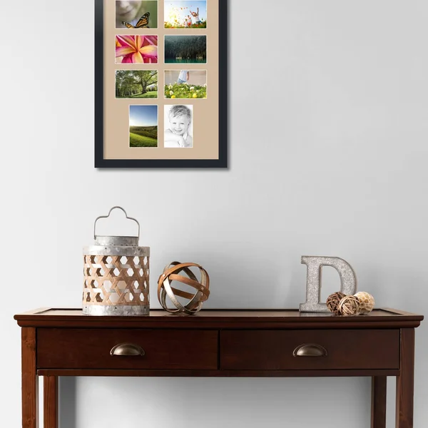 Collage Picture Frame, Satin Black Frame with 8 openings for 4x6 Photos with Pink Scotch Mist Mat. D3926DG764, ArtToFrames