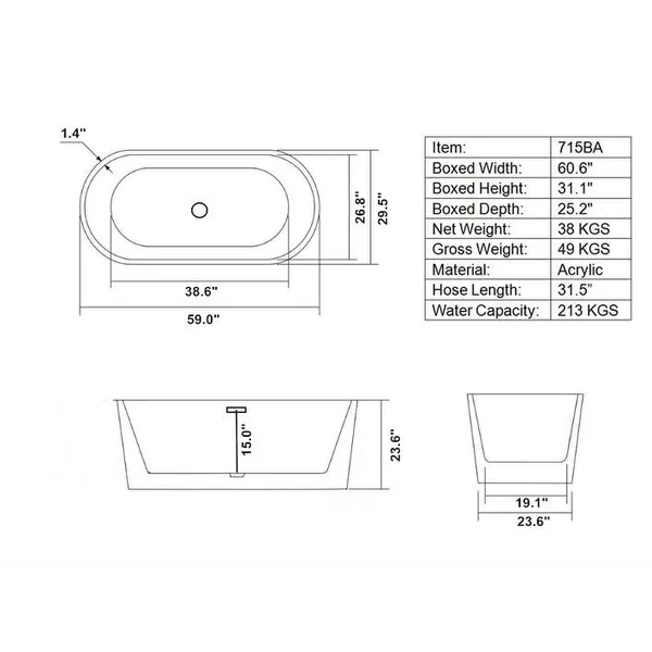 Scarlett 59x22 Freestanding Bathtub - Black