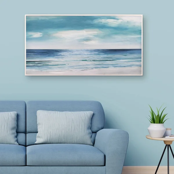 24x22 x 48x22 Shore Swatland Framed Wall Art Canvas Blue/Silver - Fine Art Canvas