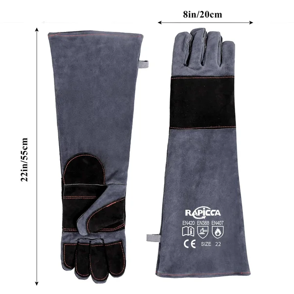 RAPICCA Animal Handling Gloves Bite Proof Kevlar Reinforced Leather Padding Dog - Cat Scratch, Bird Handling Falcon Gloves Grabbing