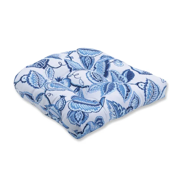 Pillow Perfect Fantasy Fleur Ocean Wicker Seat CUSHION, Blue
