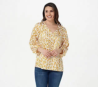 Belle by Kim Gravel Animal Charmeuse Top - Size 2X, Yellow