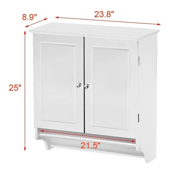 Yaheetech Bathroom/Kitchen Wall Mounted Cabinet White Double Door & Hanging Bar Storage Cupboard CAMPN00050504 - 24 x 9 x 25"