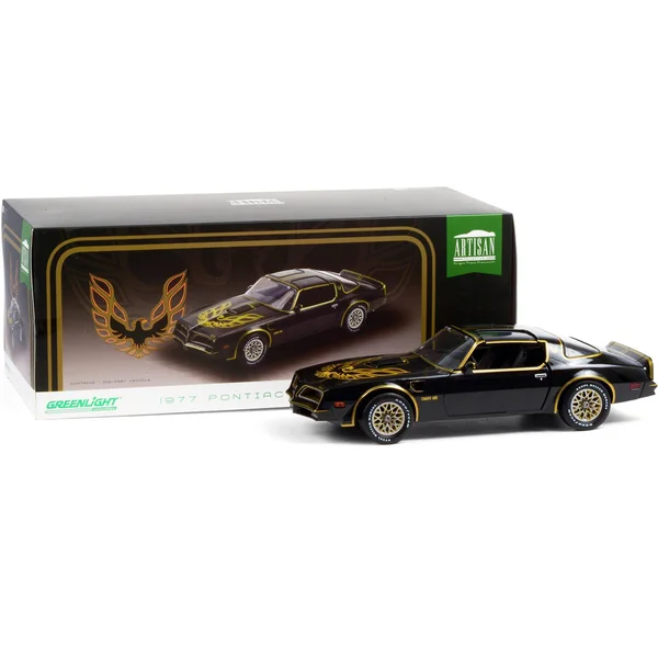 1977 Pontiac Firebird T/A Trans Am Starlite Black with Golden Eagle Hood 1/18 Diecast Model Car by Greenlight