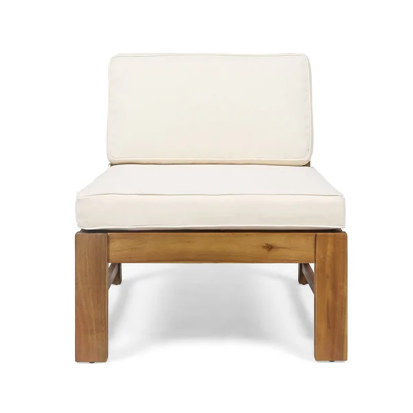 Isabella Ana Outdoor 3 Seater Acacia Wood Sofa Sectional with Cushions (Wire Brushed Light Gray Wash - Dark Teal)