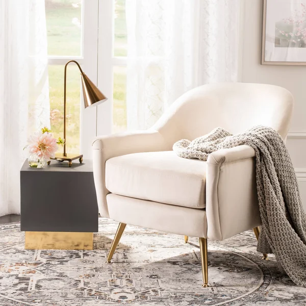 Safavieh Brienne Mid-Century Arm Chair - Ivory/Brass