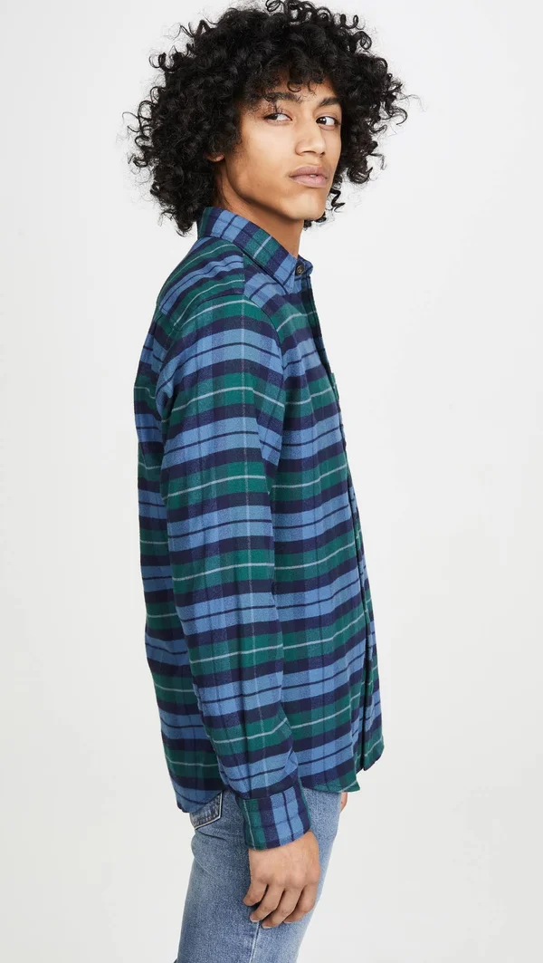 Faherty Men's Stretch Seaview Flannel - Blue Green Box Plaid XL
