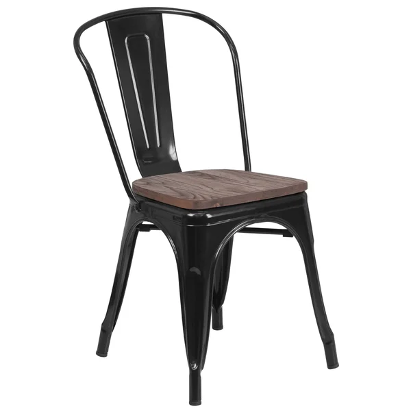 Flash Furniture Metal Stackable Chair with Wood Seat Yellow