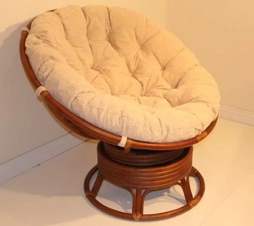 Rattan Wicker Swivel Rocking Round Papasan Chair with Cushion Colonial (Light Brown) - Size: 40\H x 46\W x 40\D, Other