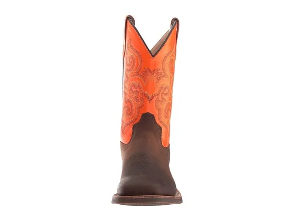 Old West Children's Broad Square Toe Boots - Brown/Neon Orange